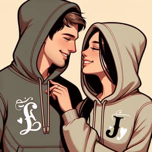 Romantic Couple Hoodies - E & J Initials - Intercultural Love Story