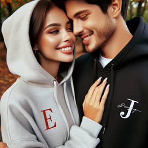 Romantic Couple Hoodies Initials E & J | Sweet & Intimate Moment