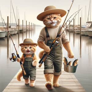 Father & Son Scottish Fold Cats Fishing | Joyful Stroll by the Dock