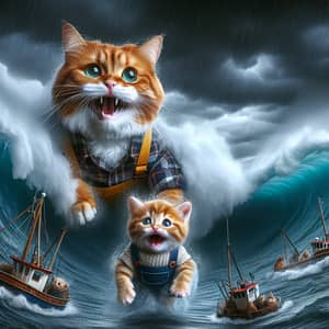 Scottish Redhead Cat and Kitten Caught in Terrifying Sea Wave