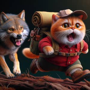 Chubby British Short Hair Cat vs Vicious Wolf in Realistic Forest Scene