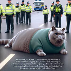 Realistic and Aesthetic British Cat in Green Sweater on Road