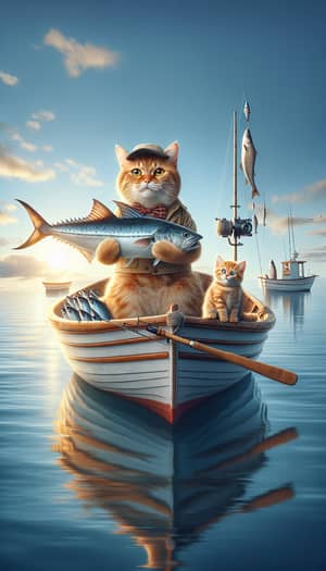 Ginger Scottish Cats Fishing - Realistic Style with Swordfish