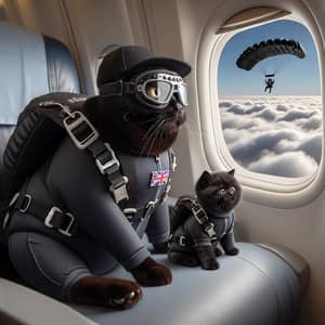 Realistic Black Cat & Kitten Skydiving | Professional Photo