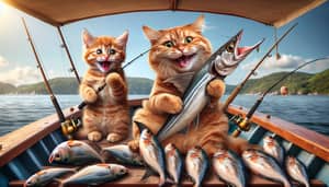 Ginger Scottish Cats Fishing in a Boat | Realistic & Aesthetic Scene
