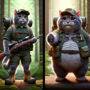 Realistic Grey and Red Cats in Hiking Gear - High Detail Photography