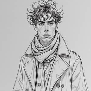Young Man in Coat and Scarf Sketch - Fine Line Art