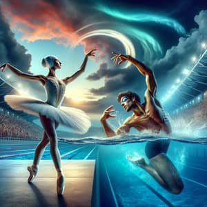Ballet Dance and Swimming Fusion in a Serene Setting