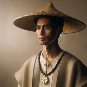 Traditional Filipino Man Portrait with Salakot