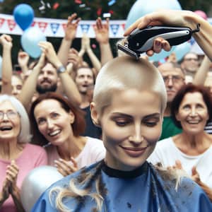 Empowering Act: Woman Shaving Head for Charity Event