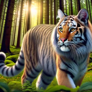 Unique Feline Creature: Cat and Tiger Blend | Exotic Hybrid in Forest