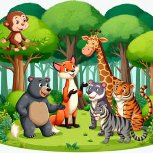 Friendly Forest Animal Meeting - Funny Clipart Scene