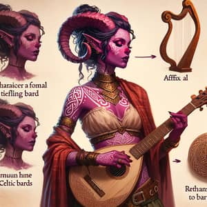 Celtic-Styled Female Bard Tiefling - Fantasy Character Art