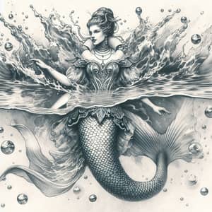 Enchanting Mermaid Drawing in Odalisque Outfit | Vintage Art
