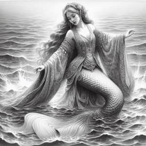 Odalisque Mermaid in Eastern Costume | Pencil Sketch Art