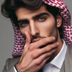 Middle-Eastern Man Placing Hand in Mouth