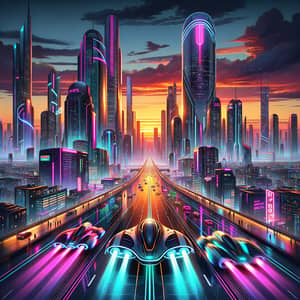 Captivating Cyberpunk Cityscape at Sunset | Futuristic Neon Urban Scene