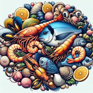 Colorful Mixed Seafood Circle Illustration | Artwork Showcase