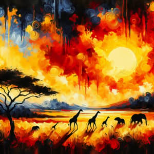 Abstract Sunset Oil Painting | Black, Yellow, Orange & Red Colors