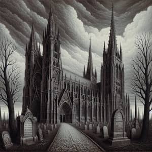 Gothic Cathedral Art: Eerie Illustration of Gothic Architecture