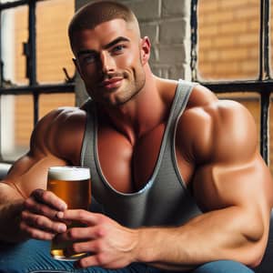 Broad-Shouldered English Man with Pint of Stella in Casual Setting