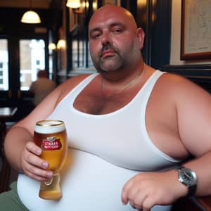 Casual British Bald Man Enjoying Stella Artois Beer | Pub Scene