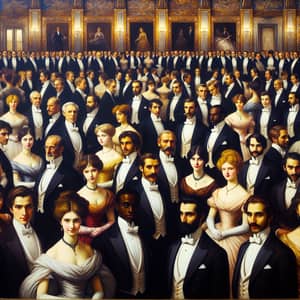 Aristocracy in Grand Ball: Diverse Gathering & Elegant Attire