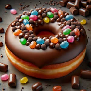 Delicious Chocolate Donut with Colorful Jelly Beans Topping