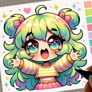 Vibrant Anime-Like Cartoon Character Sticker with Rainbow Palette