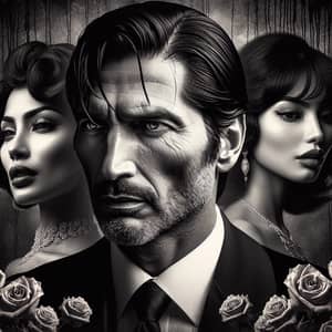 Torn Between Two Lovers - Noir-Style Drama with Withered Roses