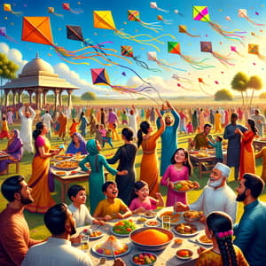Colorful Makar Sankranti Celebration with Diverse Participants