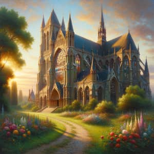 Gothic Cathedral Oil Painting | Serene Countryside Church Art