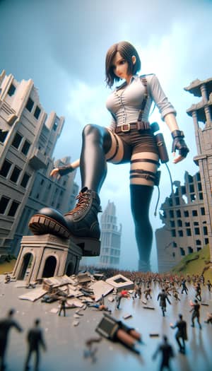 Gigantic Female Adventurer in Ruined City