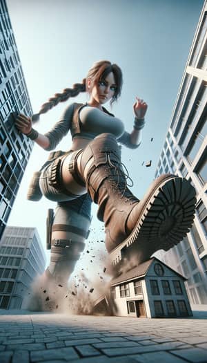 Colossal Giantess Lara Croft Destroys Modern Village