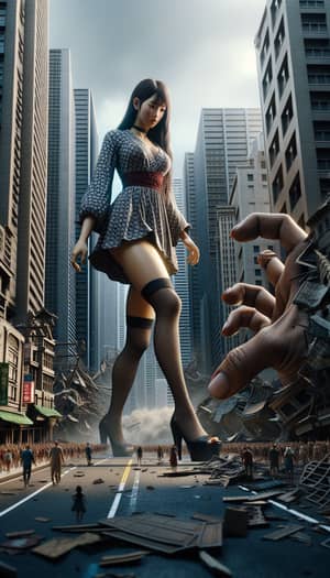 Colossal Asian Giantess Conquers Miniature City in Ruins
