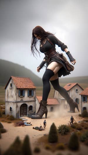 Giantess Lara Croft Crushes Village in Dramatic Scene