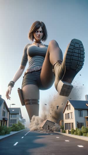 Towering Lara Croft Crushes Village | 3D Rendering