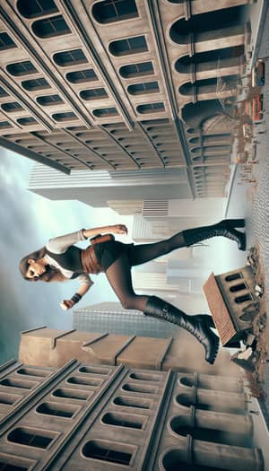 Giantess Lara Croft Crushes City Building - Spectacular Scene