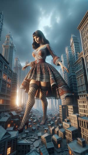 Colossal Giantess Crushes City: Towering Goddess in Action