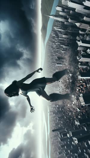 Colossal Woman Destroys City in Cinematic Scene