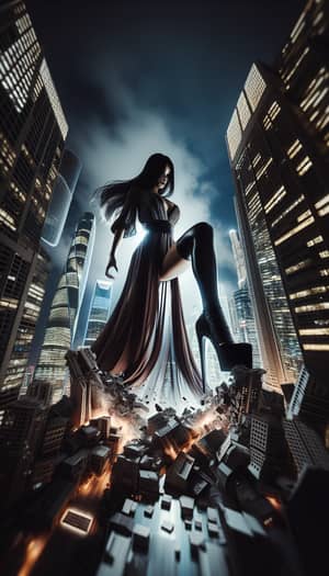 Giantess Goddess Dominates Cityscape in Realistic Scene