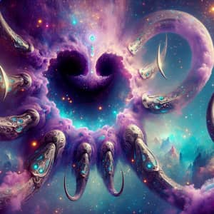Giant Purple Space Smile: Cosmic Entity with Scimitars