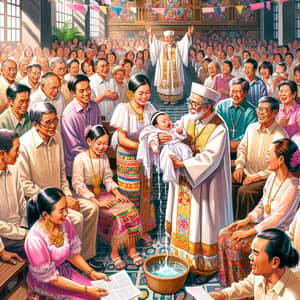 Traditional Filipino Baptism Illustration | Vibrant Cultural Ritual