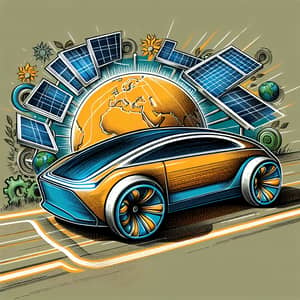 Futuristic Car Design with Solar Panel Roof and Recyclable Wheels