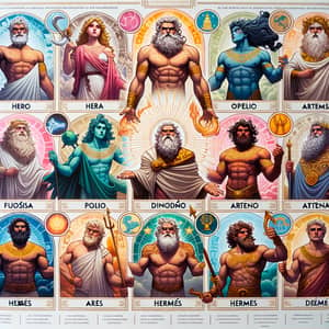 Greek Gods Infographic: Detailed Representation in Spanish