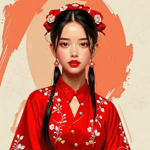 Vietnamese Girl in Traditional & 18th-Century Clothing | Digital Art
