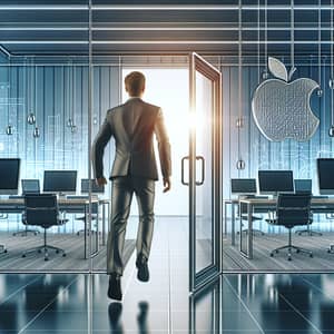 Contemporary Technology Office Illustration with Symbolic Apple Motifs