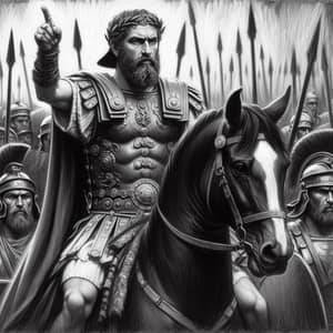 Charcoal Painting of Historical Figure Leading Roman Army