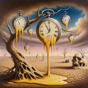 Surrealistic Landscape Painting of Leaking Time in 1900s Style
