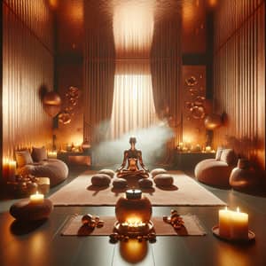 Tranquil Meditation Room with Copper Tones | Peaceful Oasis